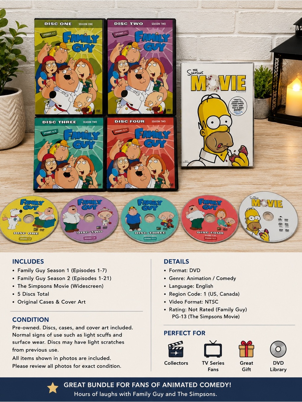 Family Guy Seasons 1 & 2 DVD Collection + The Simpsons Movie Widescreen Lot